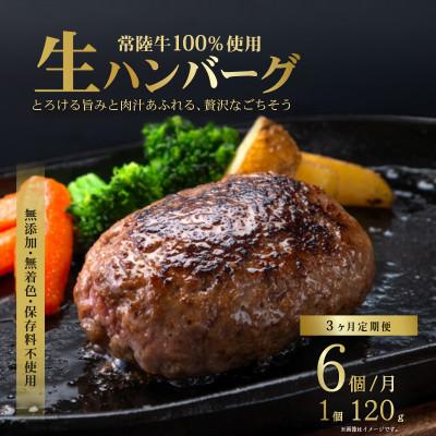ふるさと納税 茨城町 [毎月定期便]生ハンバーグ120g×6個 常陸牛100%[3ヶ月連続お届け]全3回