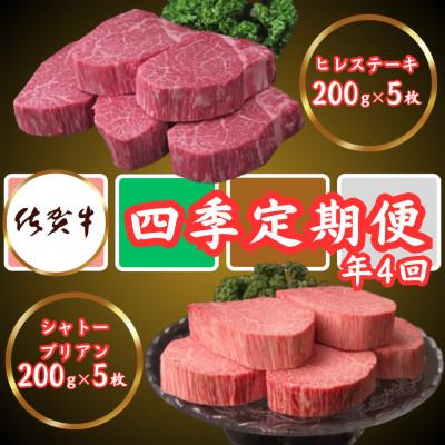 ふるさと納税 鹿島市 [3ヵ月毎定期便]佐賀牛ヒレステーキ200g×5 &amp; シャトーブリアン200g×5 (鹿島市)全4回