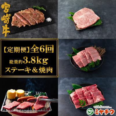 ふるさと納税 三股町 [発送月固定定期便]A4等級以上宮崎牛ステーキ焼肉味わい尽し計約3.8kg[MI148]三股町全6回