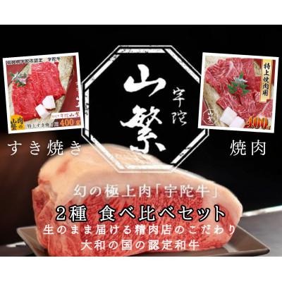 ふるさと納税 宇陀市 [毎月定期便]生で届ける 特上焼肉 赤身すき焼 認定牛 宇陀肉 2種食べ比べセット 各400g全2回