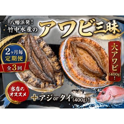ふるさと納税 八幡浜市 [2ヵ月毎定期便]竹中水産の大アワビ(400g)+アジ又は小鯛付き400g[H22-288]全3回