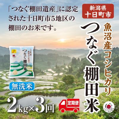 ふるさと納税 十日町市 [毎月定期便]新潟県十日町市魚沼産コシヒカリ「つなぐ棚田米」無洗米2kg全3回