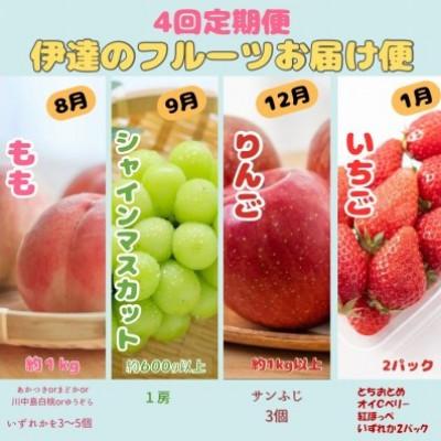 ふるさと納税 伊達市 [発送月固定定期便]伊達のフルーツ 4種お届け便 小 もも・シャインマスカット・りんご・いちご全4回