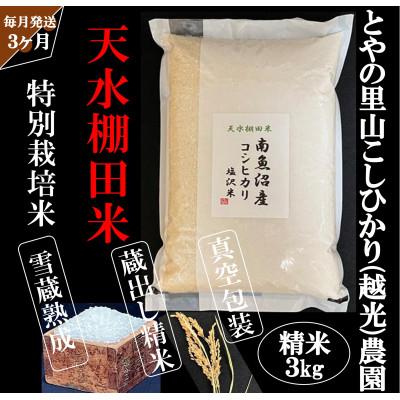 ふるさと納税 南魚沼市 [毎月定期便]とやの里山継承プロジェクト対象[天水棚田米]雲海望む山間地産こしひかり精米3kg全3回
