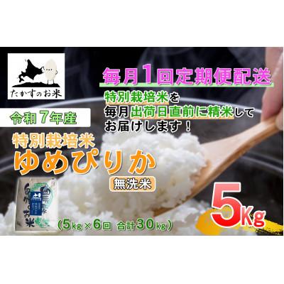 ふるさと納税 鷹栖町 [毎月定期便][令和7年産]特別栽培米「ゆめぴりか」定期便(無洗米・紙袋)5kg全6回