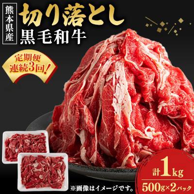 ふるさと納税 菊池市 [毎月定期便][熊本県産]黒毛和牛切り落とし計1kg(500g×2パック)全3回