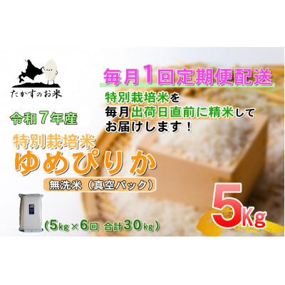 ふるさと納税 鷹栖町 [毎月定期便][令和7年産]特別栽培米「ゆめぴりか(無洗米)」真空パック 5kg全6回