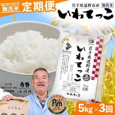 ふるさと納税 遠野市 [毎月定期便]<無洗米>岩手県 遠野市産 いわてっこ 5kg [ コメマルシェ 河判 ]全3回