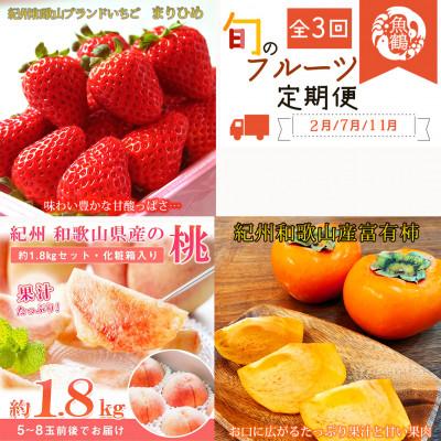 ふるさと納税 かつらぎ町 [発送月固定定期便]紀州和歌山産旬のフルーツセット(いちご・桃・富有柿)全3回
