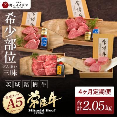 ふるさと納税 水戸市 [毎月定期便]常陸牛A5 希少部位三昧 ヒレ赤身 すき焼き ステーキ シャトーブリアンなど全4回