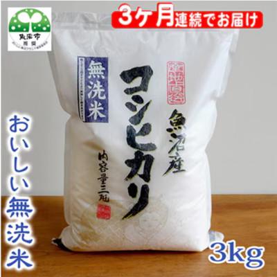 ふるさと納税 魚沼市 [毎月定期便]お米マイスター厳選 魚沼産コシヒカリ(無洗米)3kg全3回