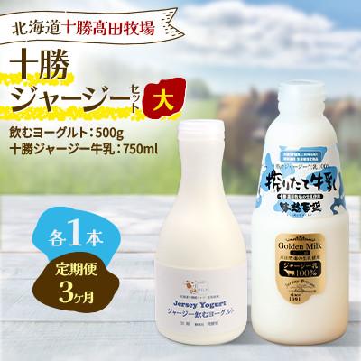 ふるさと納税 鹿追町 [毎月定期便]十勝ジャージーセット 大 各1本(飲むヨーグルト500g・牛乳750ml )全3回
