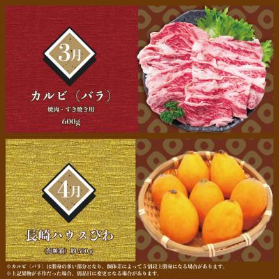 ふるさと納税 南島原市 【発送月固定定期便】長崎和牛と旬のフルーツが楽しめる バラエティ定期便 ヒレ カルビ びわ全4回 |  | 02