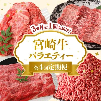 ふるさと納税 延岡市 [3ヵ月毎定期便]宮崎牛バラエティー定期便カルビ焼肉・切落とし・ミンチ・モモスライス(延岡市)全4回