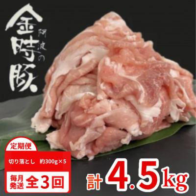 ふるさと納税 上板町 [毎月定期便]計4.5kg|阿波の金時豚 豚肉切り落とし 約300g×5パック(1.5kg)全3回