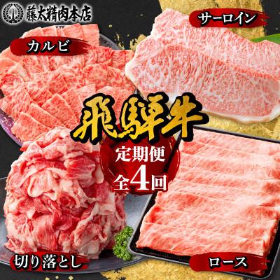 ふるさと納税 養老町 [発送月固定定期便][岐阜県産 飛騨牛]4部位制覇 サーロイン・カルビ・切り落とし・ロース全4回