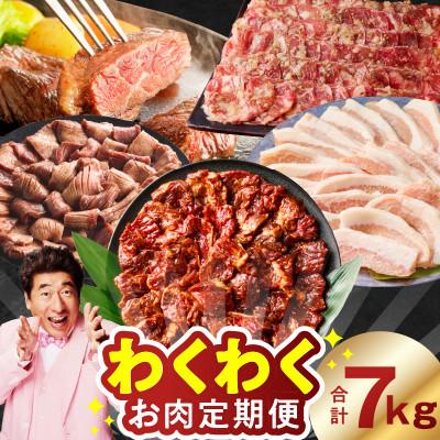 ふるさと納税 泉佐野市 [毎月定期便]わくわくお肉定期便 合計7kg ハラミ 牛たん 豚トロ 焼肉全6回