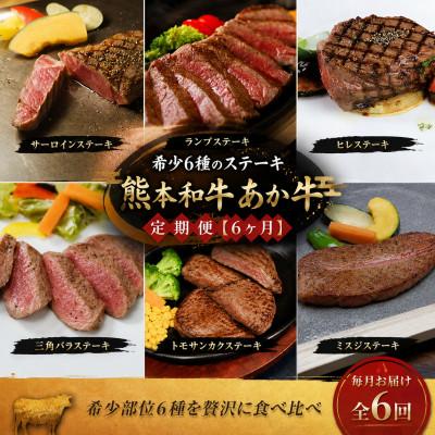 ふるさと納税 阿蘇市 [毎月定期便]熊本和牛あか牛希少6種のステーキ 定期便[6ヶ月](阿蘇市)全6回