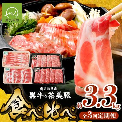 ふるさと納税 南九州市 [発送月固定定期便]鹿児島黒牛・茶美豚食べ比べ定期便(南九州市)全3回