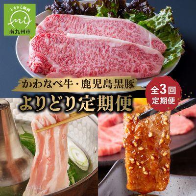ふるさと納税 南九州市 [毎月定期便]かわなべ牛・鹿児島黒豚よりどり定期便全3回
