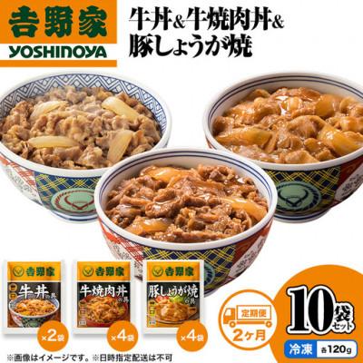 ふるさと納税 十日町市 [毎月定期便]2ヶ月連続 吉野家 牛丼&amp;牛焼肉丼&amp;豚しょうが焼 10袋セット(冷凍)全2回