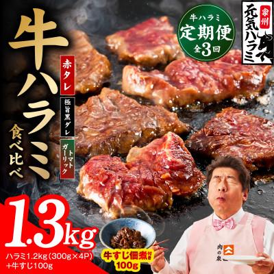 ふるさと納税 泉佐野市 [毎月定期便]牛ハラミ 1.3kg[食べ比べ定期便 小分け 訳あり サイズ不揃い TVで話題]全3回