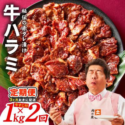 ふるさと納税 泉佐野市 [3ヵ月毎定期便]牛ハラミ肉 1kg 泉州元気ハラミ 秘伝の赤タレ 訳あり 分けて届く定期便全2回