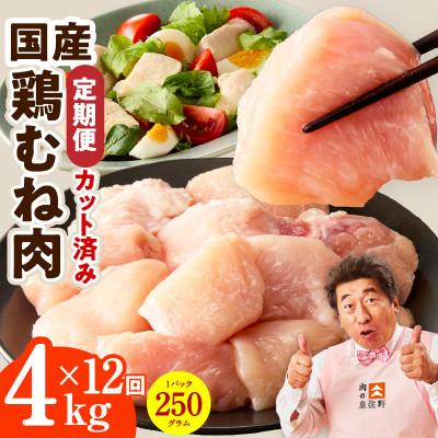 ふるさと納税 泉佐野市 [毎月定期便]国産 鶏むね肉 4kg 氷温熟成×極味付け 小分け カット済み mrzZ102全12回
