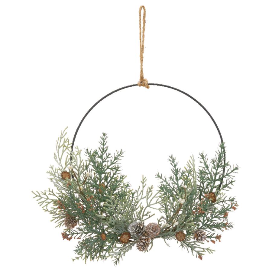 クリスマス リース とりよせ品 ミックスリーフハンギングリース 壁掛け クリスマス クリスマスインテリア クリスマスアレンジ 雪 アスカ ASCA アスカ商会（Yahoo!・造花ドライフラワー専門問屋花びし）