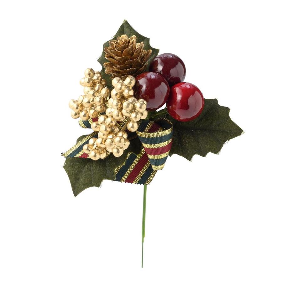 クリスマス 造花 とりよせ品 ベリーリボンピック ゴールド クリスマス