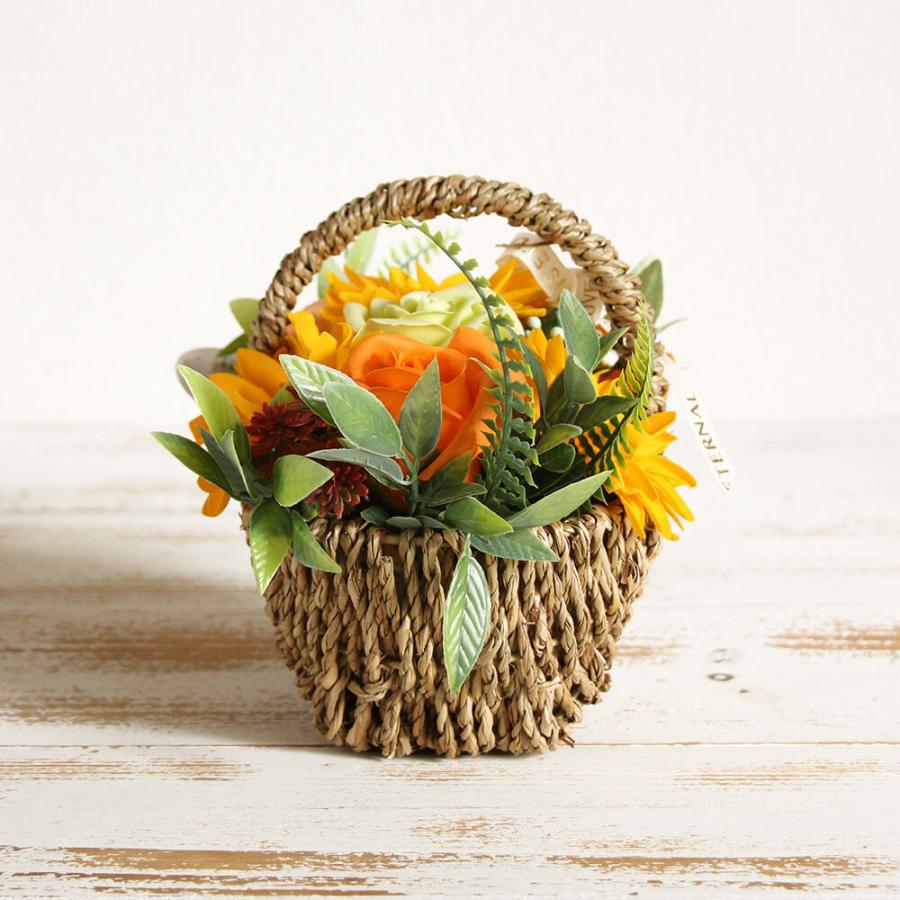 ソープフラワー プレゼント 即日出荷 ひまわりの花かごアレンジ