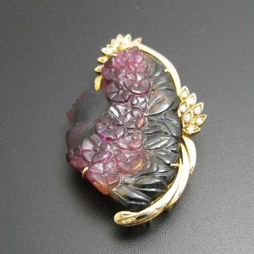トルマリンブローチ K18 トルマリン 55.88ct ダイヤモンド 0.45ct : 宝