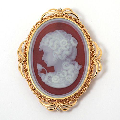 K18 メノウカメオ ペンダントトップブローチ