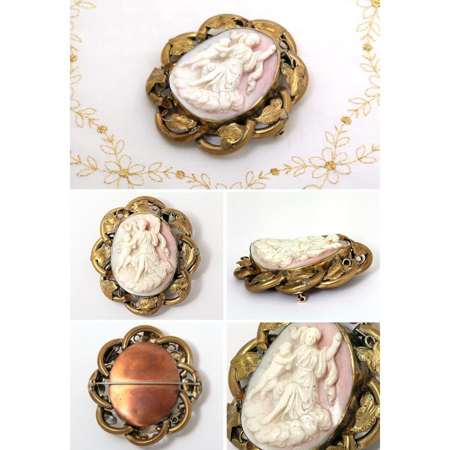 真鍮 ピンクシェルカメオ ブローチ ペンダント アンティーク : 宝寿堂