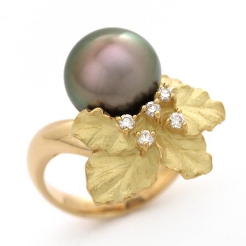 南洋黒真珠リング K18 南洋黒蝶真珠リング リングサイズ13号 サイズ変更可 : 宝寿堂