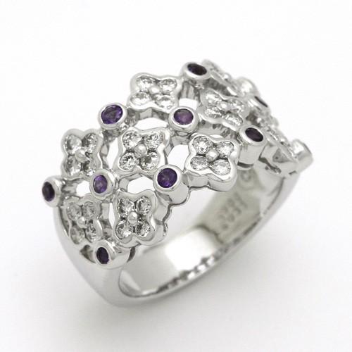 K18WG アメジスト×ダイヤモンド リング 保証書付き／サイズ12号 K18WG アメジストダイヤモンドリング リングサイズ12号 サイズ変更可