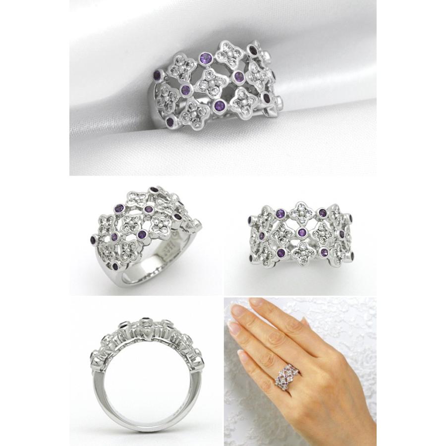 K18WG アメジスト×ダイヤモンド リング 保証書付き／サイズ12号 K18WG アメジストダイヤモンドリング リングサイズ12号 サイズ変更可