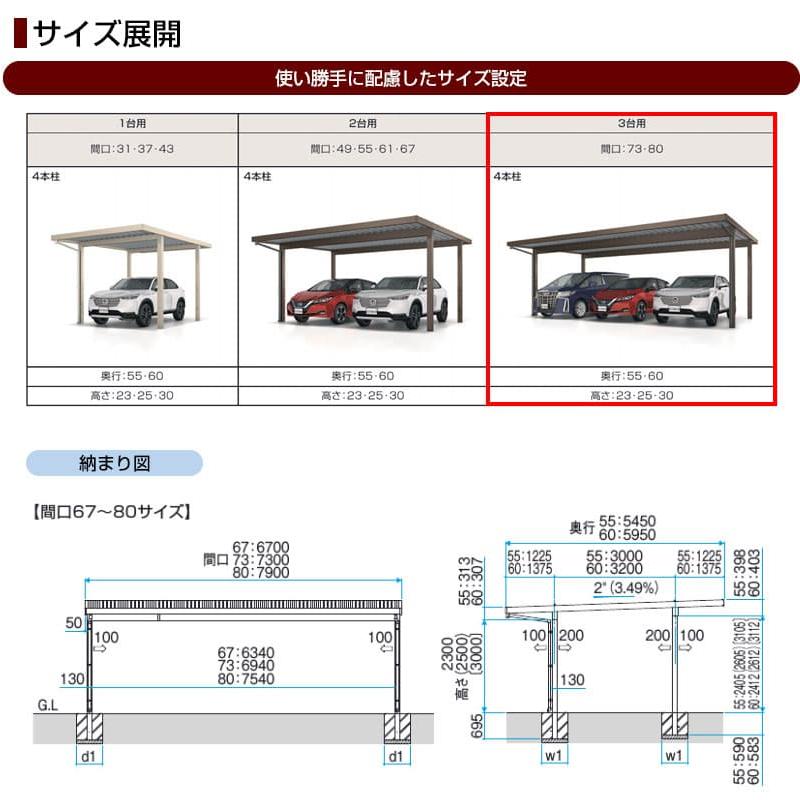 G1-R カーポート 【工事費込セット（基準価格＋基本工事費）※サイズ・オプション種類によって追加費用が必要】 三協アルミ CAR-G1R-T 3台用 【代引不可】｜y-jyupro｜09