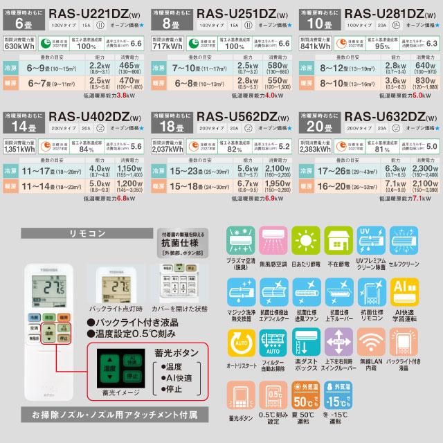 TOSHIBA 大清快 U-DZシリーズ ルームエアコン 冷房/暖房:18畳 TOSHIBA 大清快 U-DZシリーズ ルームエアコン 冷房/暖房:18畳