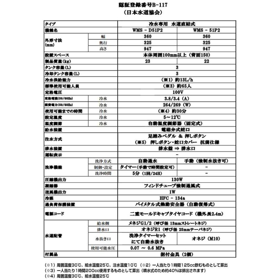 WMS-51P2 WMSシリーズ 西山工業 ウォータークーラー(冷水機 WMS-51P2 WMSシリーズ 西山工業 ウォータークーラー(冷水機