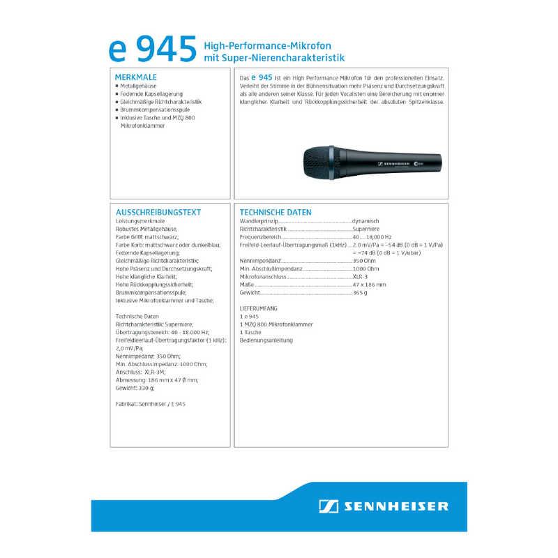 SENNHEISER（ゼンハイザー） ボーカルマイク（ダイナミック型） e945