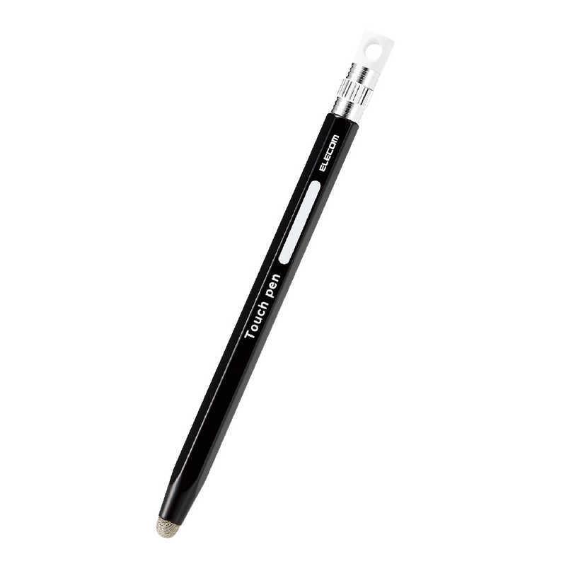 エレコム　ELECOM　タッチペン 導電繊維タイプ 六角鉛筆型 ペン先交換可 ストラップホール付 ブラック 　PTPENSEBK｜y-kojima