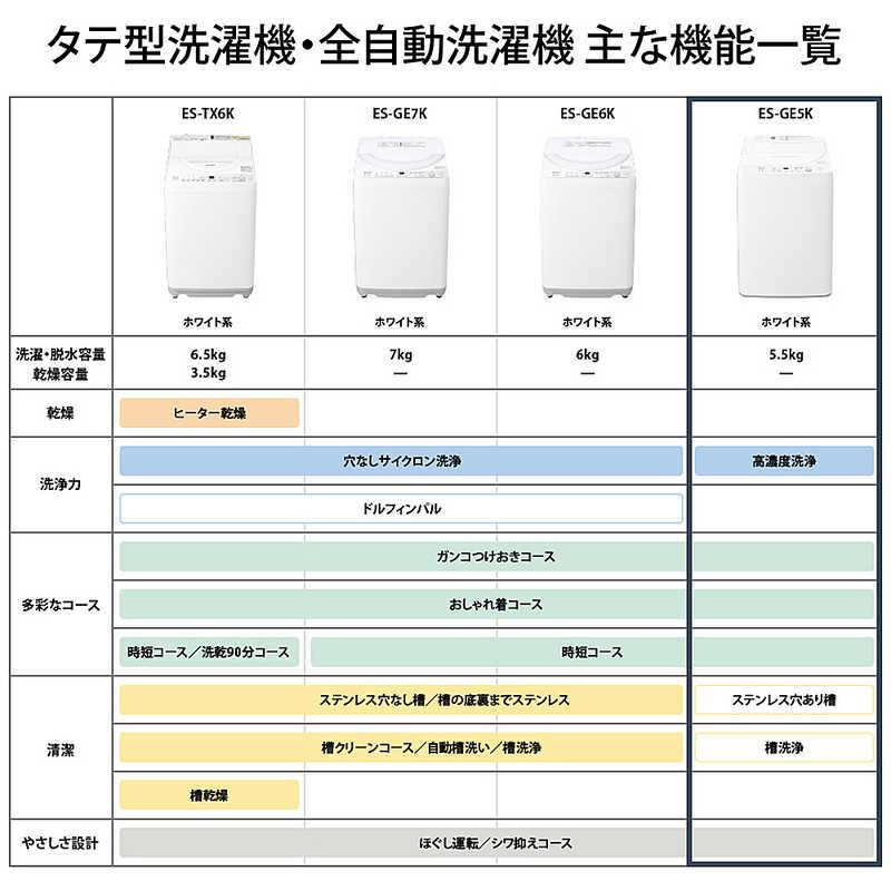 シャープ SHARP 全自動洗濯機 洗濯5.5kg ホワイト ES-GE5K-W（標準設置
