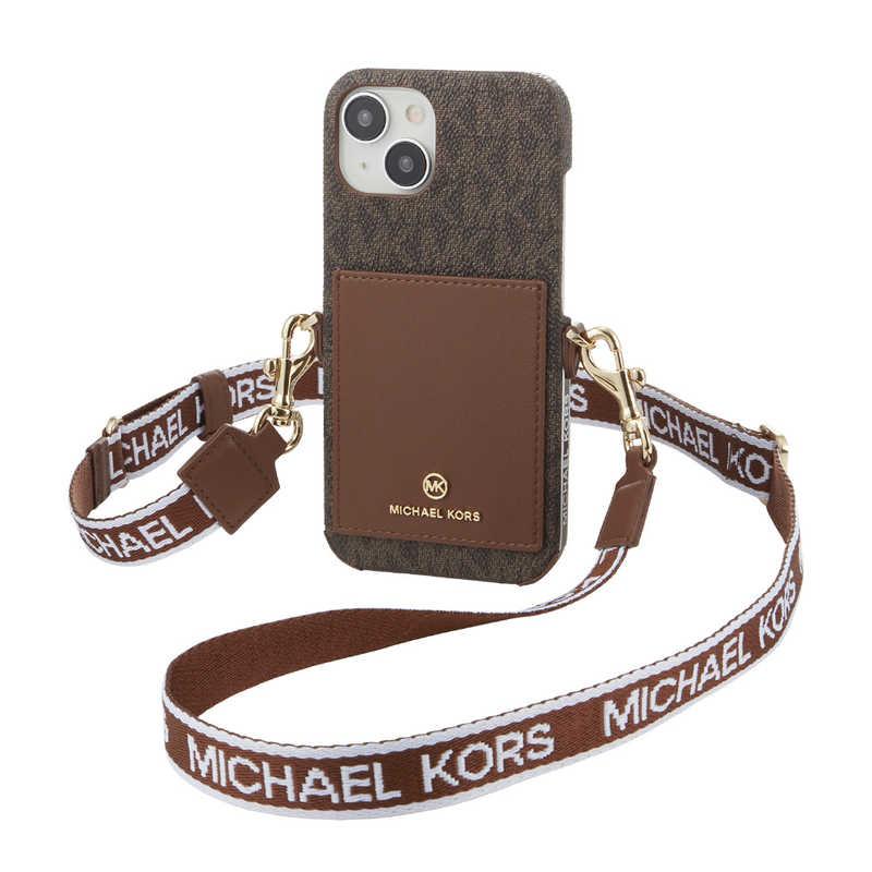 MICHAEL KORS iPhone用ケース ベージュ/ブラウン マイケルコース Wrap Case Pocket with Strap iPhone 15 Pro MICHAEL