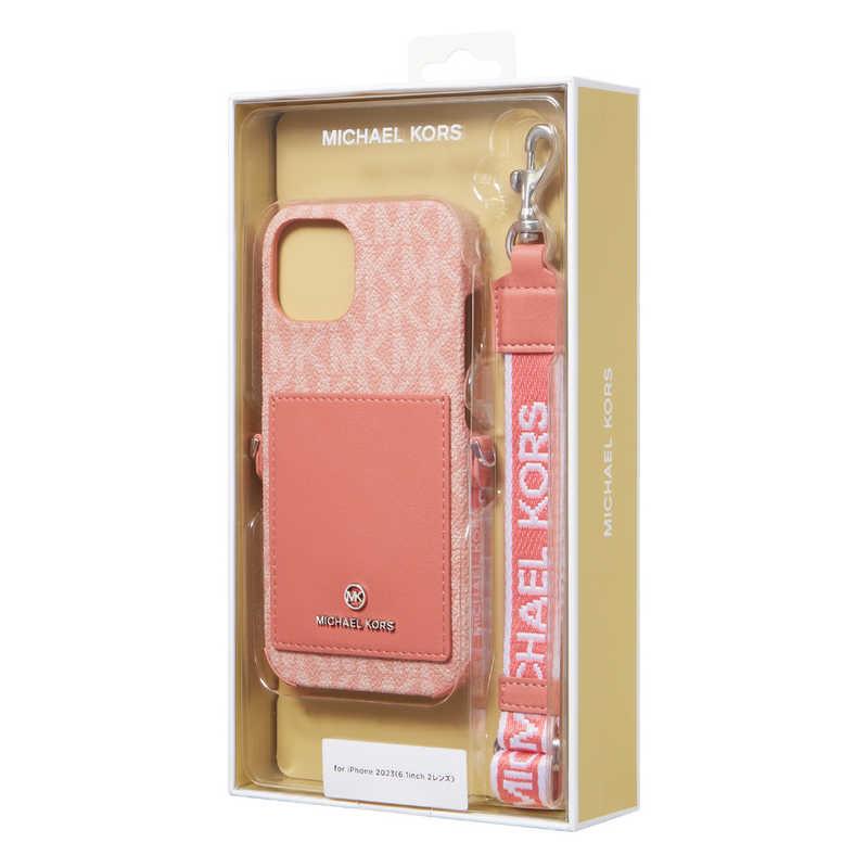 マイケルコース iPhone15 ケース ピンク マイケルコース Wrap Case Pocket with Strap iPhone 15 MICHAEL KORS