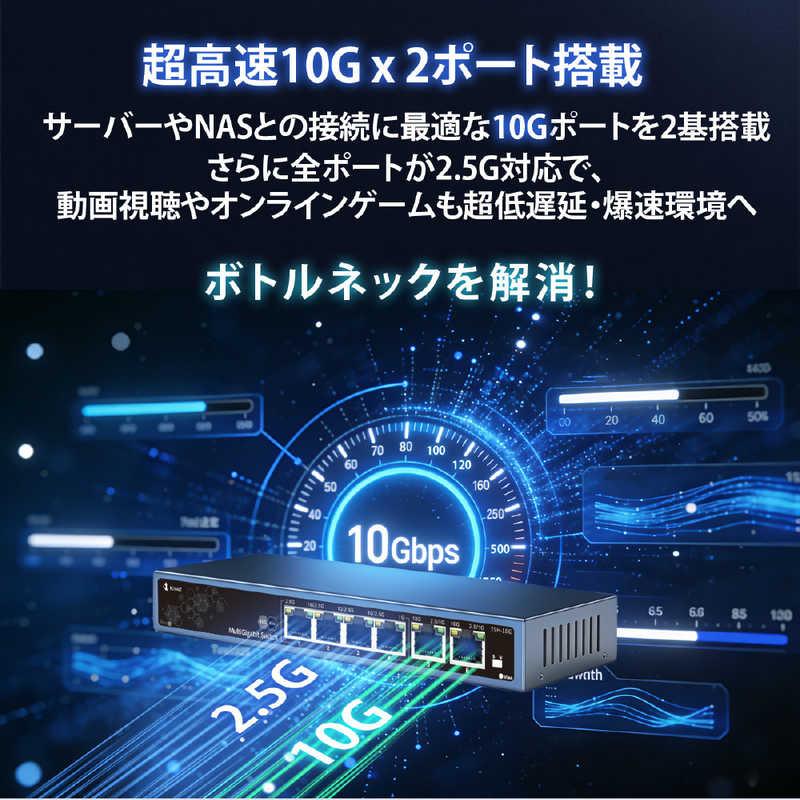 TOKAIZ スイッチングハブ 8ポート(10Gポート×2 2.5Gポート×4 ) 壁掛け