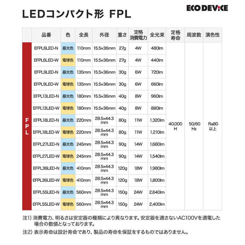 エコデバイス LEDランプ コンパクト形 FPL 27形 昼光色 1個 EFPL27LED