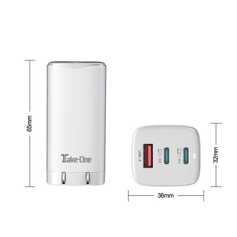 TAKEONE 超コンパクトUSB PD急速充電器 ［3ポート］ TC65PD-WH