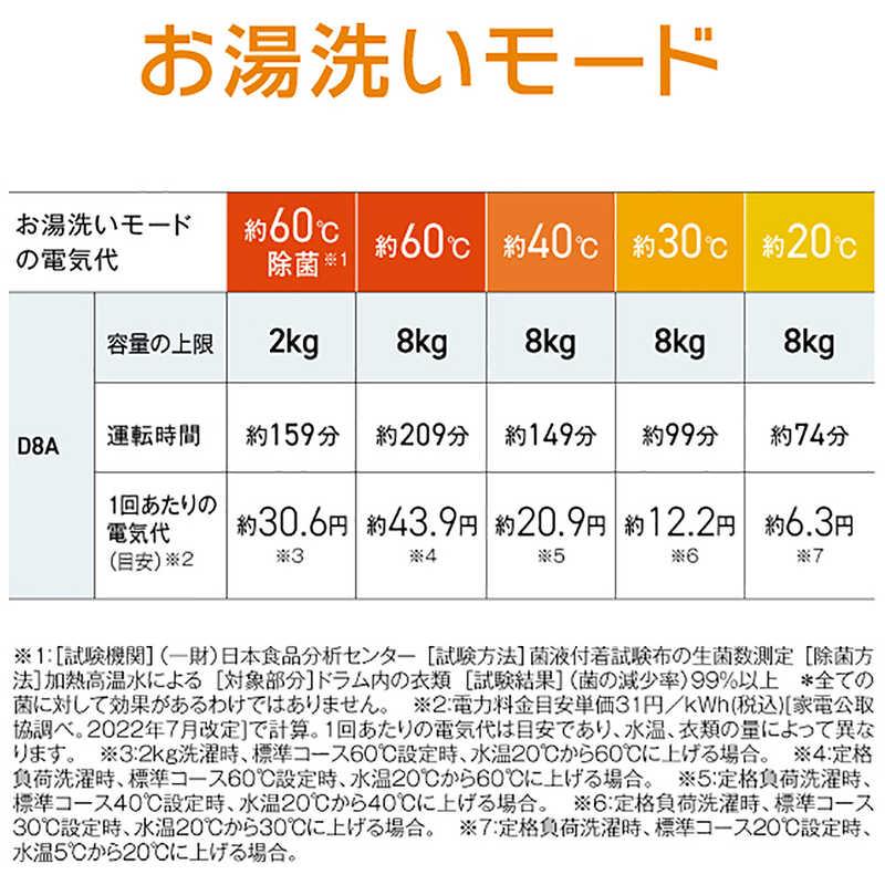 アクア　AQUA　ドラム式洗濯乾燥機 (左開き) 洗濯8.0kg 乾燥4.0kg ヒーター乾燥(水冷・除湿タイプ) ホワイト　AQW-D8A-L-W（標準設置無料）の画像