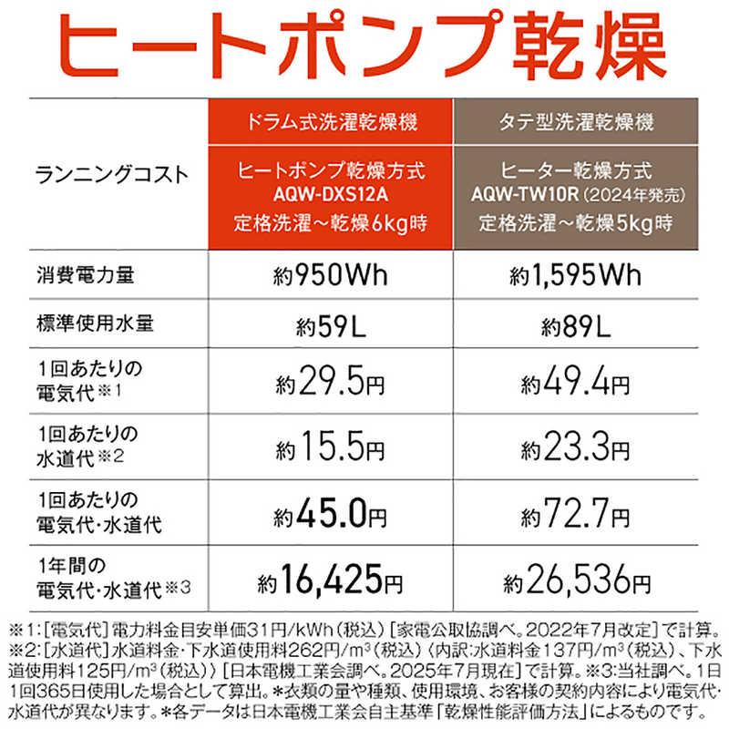 アクア AQUA ドラム式洗濯乾燥機 (右開き) 洗濯12.0kg 乾燥6.0kg